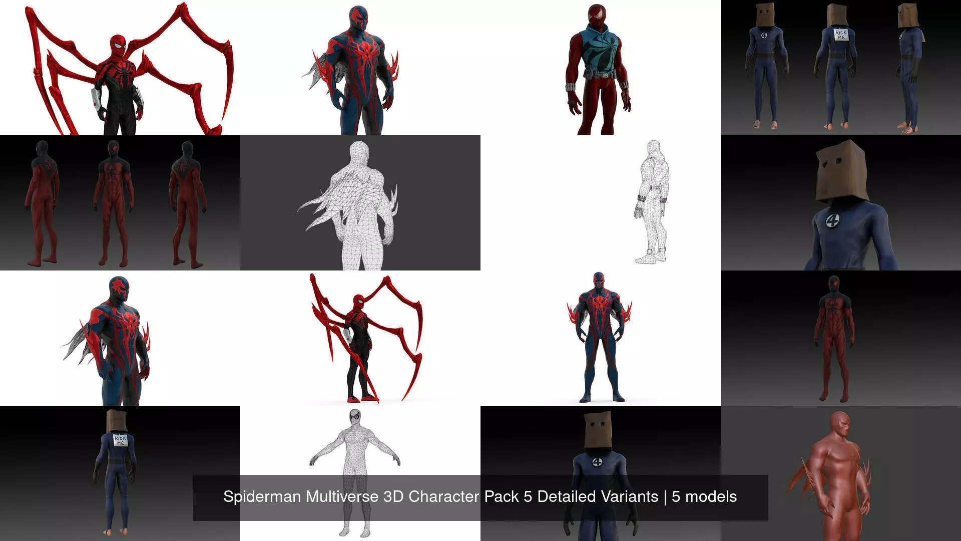 Spiderman Multiverse 3D Character Pack 5 Detailed Variants 3D Model Collection_1