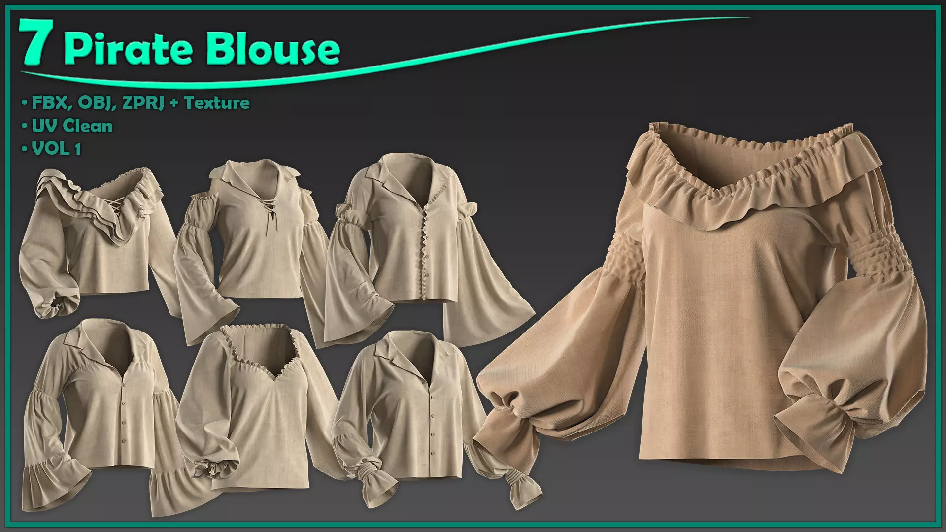 7 female pirate blouse 3D model_0