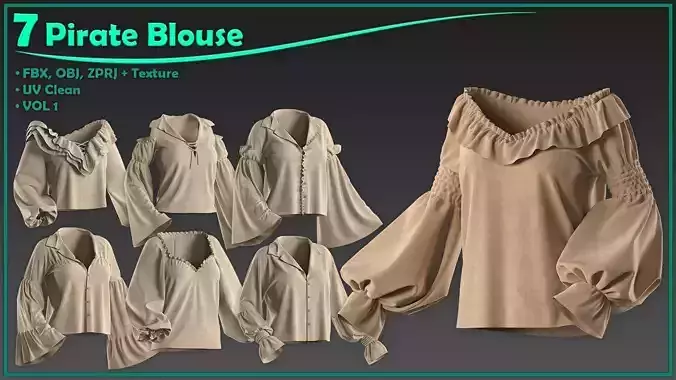 7 female pirate blouse 3D model 7 female pirate blouse 3D model