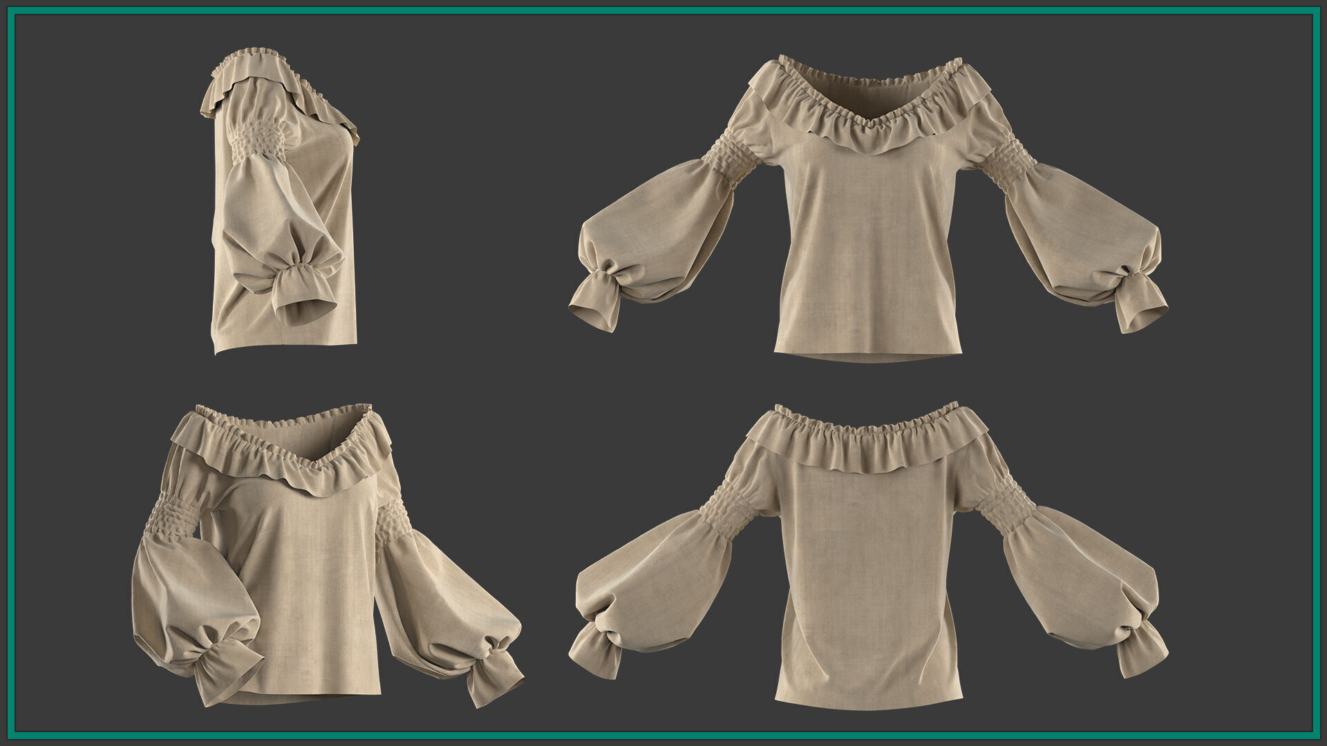 7 female pirate blouse 3D model_4
