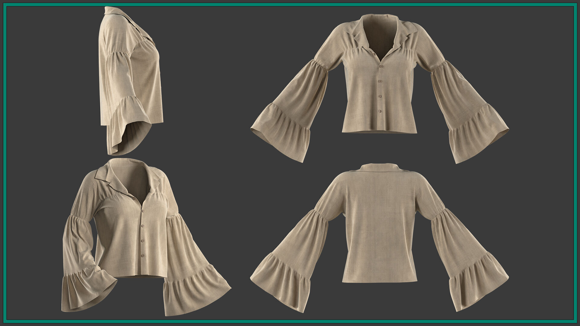 7 female pirate blouse 3D model_2