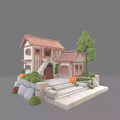 Stylized Fantasy Cottage Hand-Painted 3D Model
