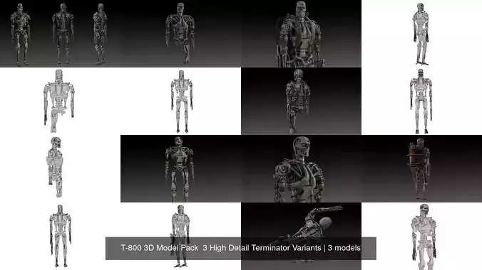 T-800 3D Model Pack  3 High Detail Terminator Variants