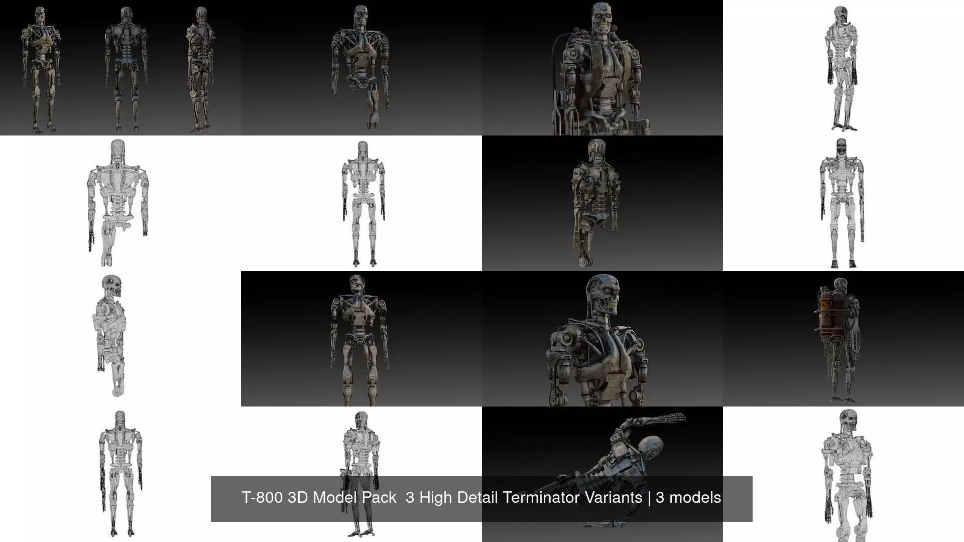 T-800 3D Model Pack  3 High Detail Terminator Variants 3D Model Collection_1