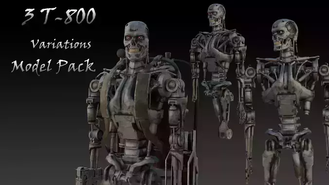 T-800 3D Model Pack  3 High Detail Terminator Variants 3D Model Collection