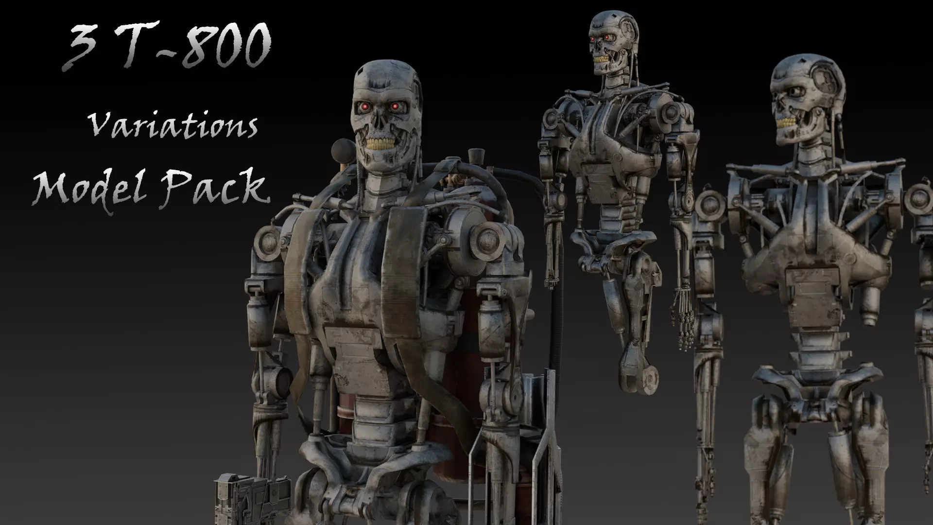 T-800 3D Model Pack  3 High Detail Terminator Variants 3D Model Collection_0