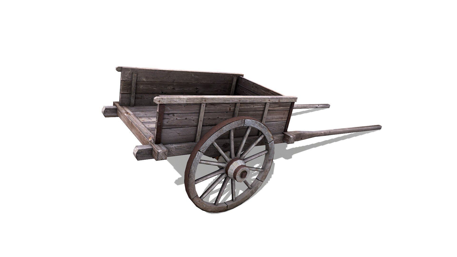 Old Wooden Cart Low-poly Low-poly 3D model_2