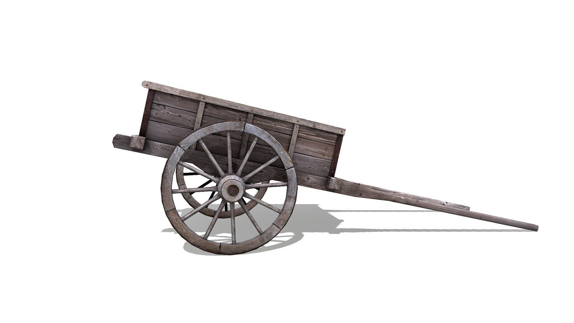 Old Wooden Cart Low-poly Low-poly 3D model_4