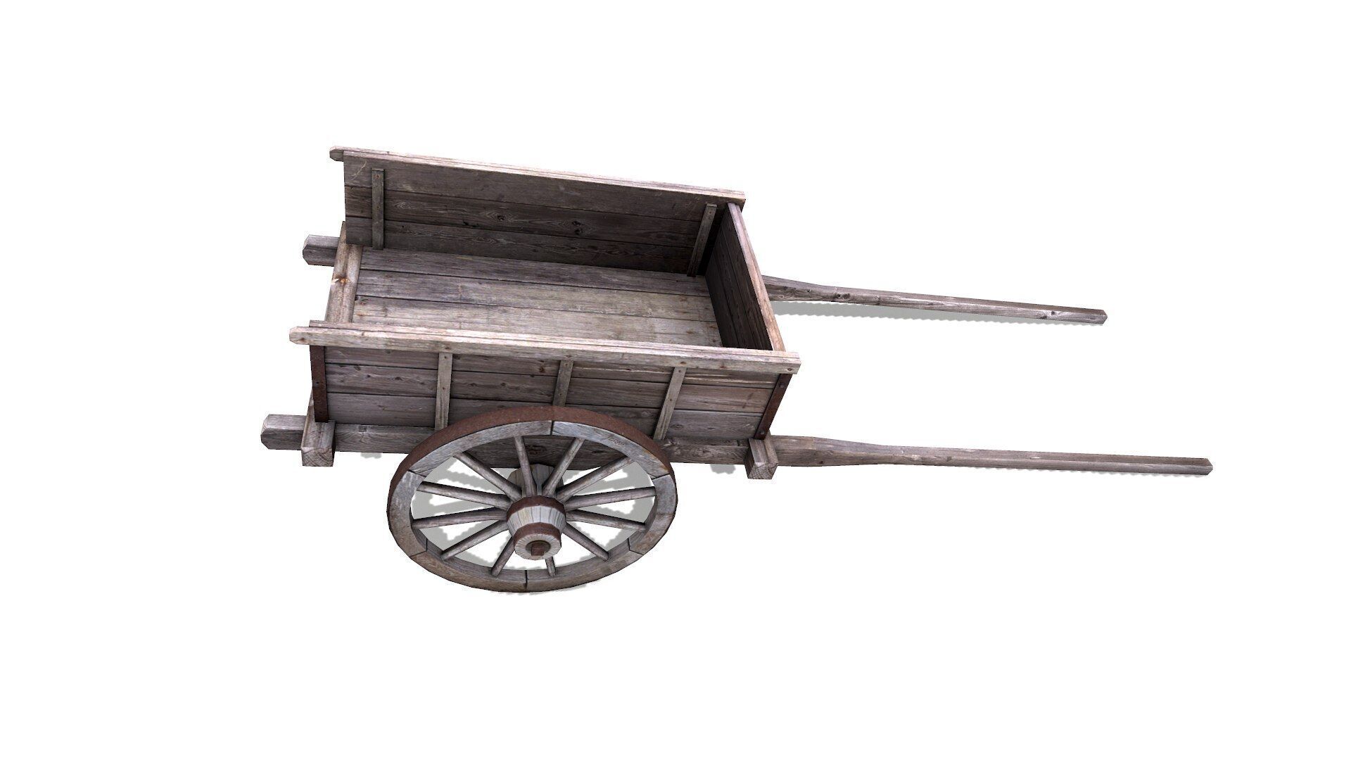 Old Wooden Cart Low-poly Low-poly 3D model_5