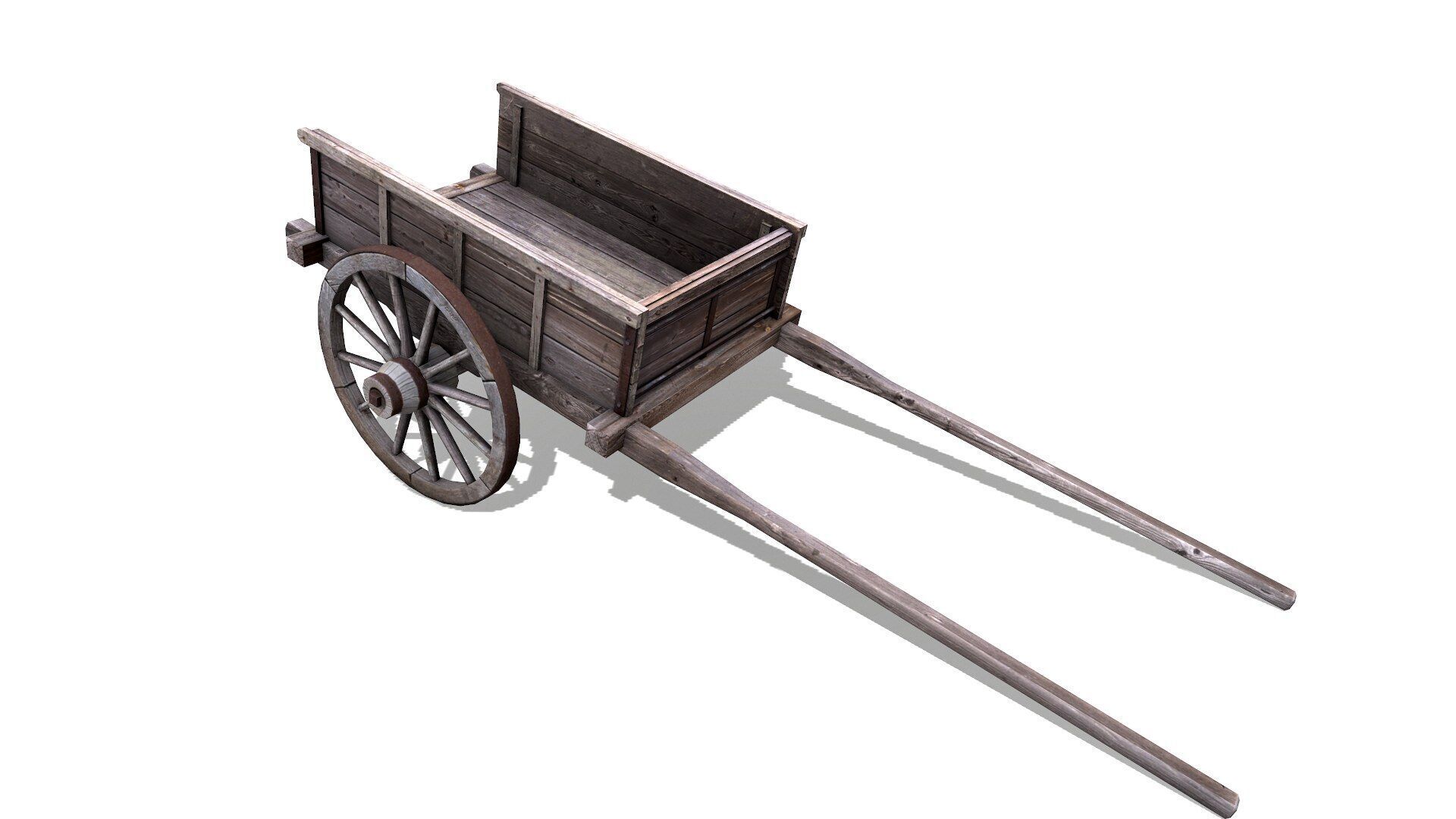Old Wooden Cart Low-poly Low-poly 3D model_3