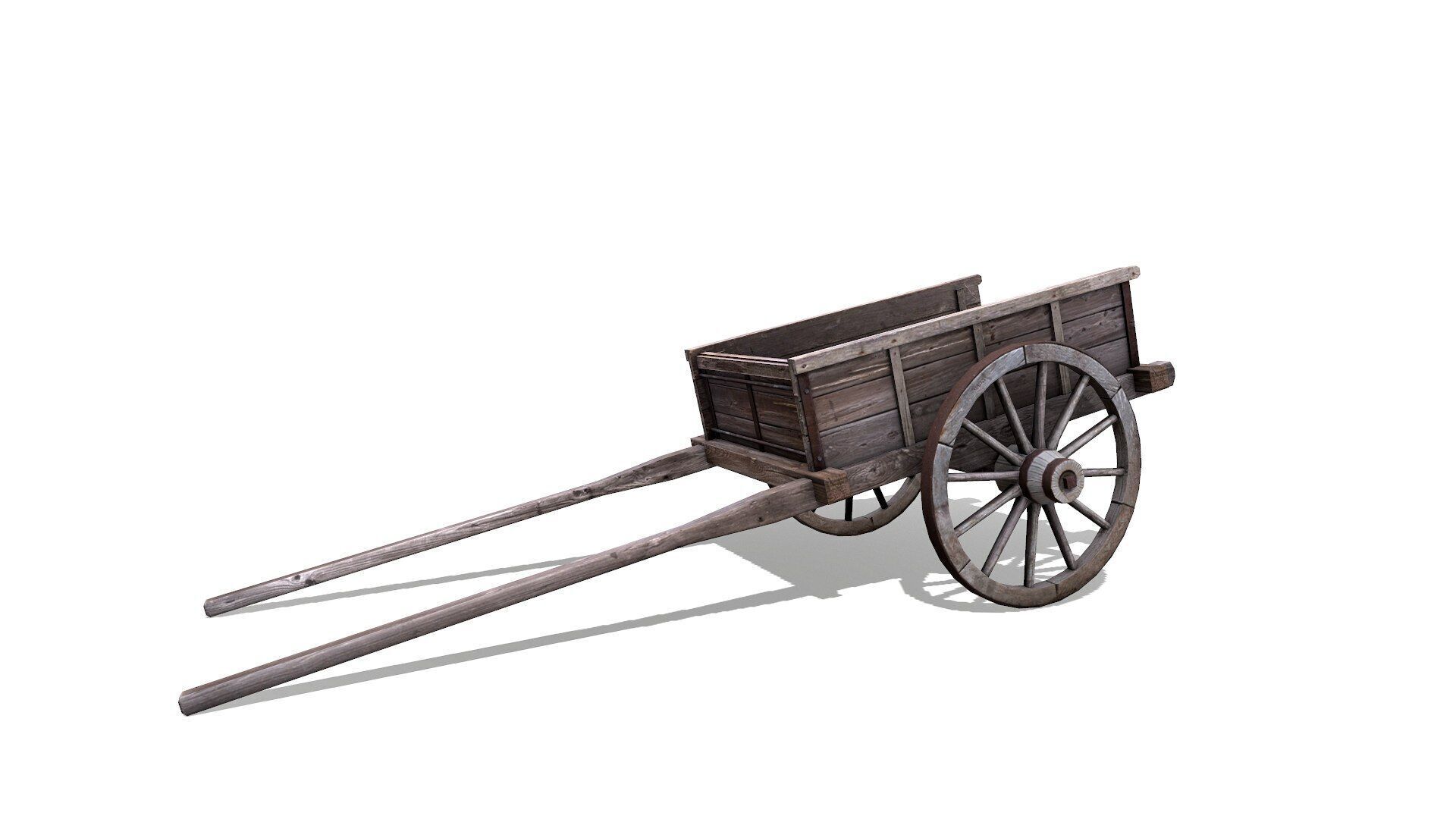 Old Wooden Cart Low-poly Low-poly 3D model_9