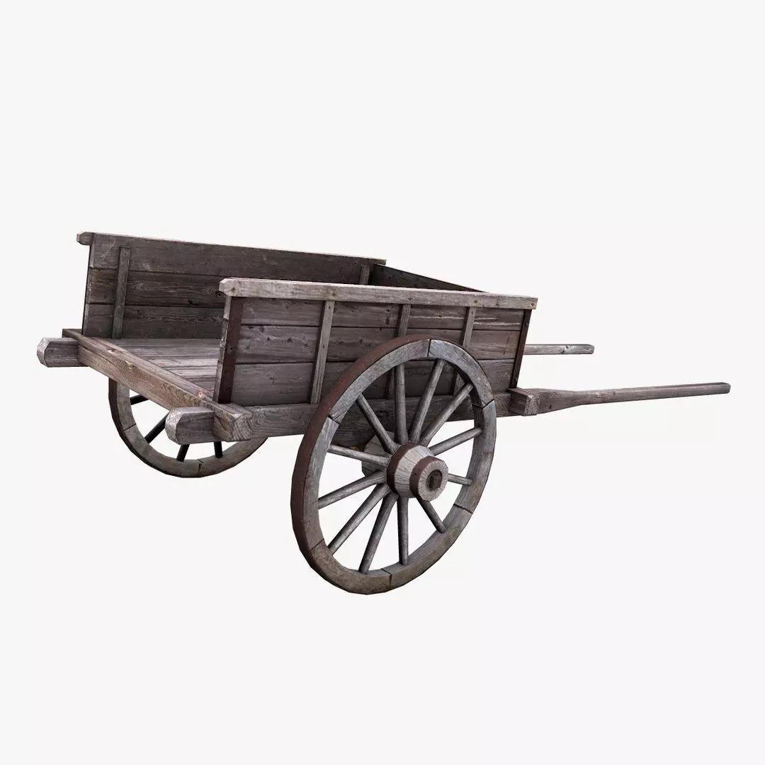 Old Wooden Cart Low-poly Low-poly 3D model_0