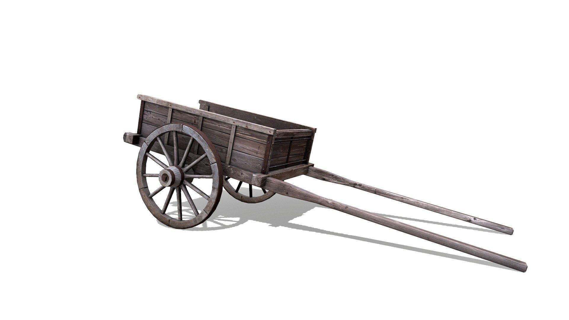 Old Wooden Cart Low-poly Low-poly 3D model_6