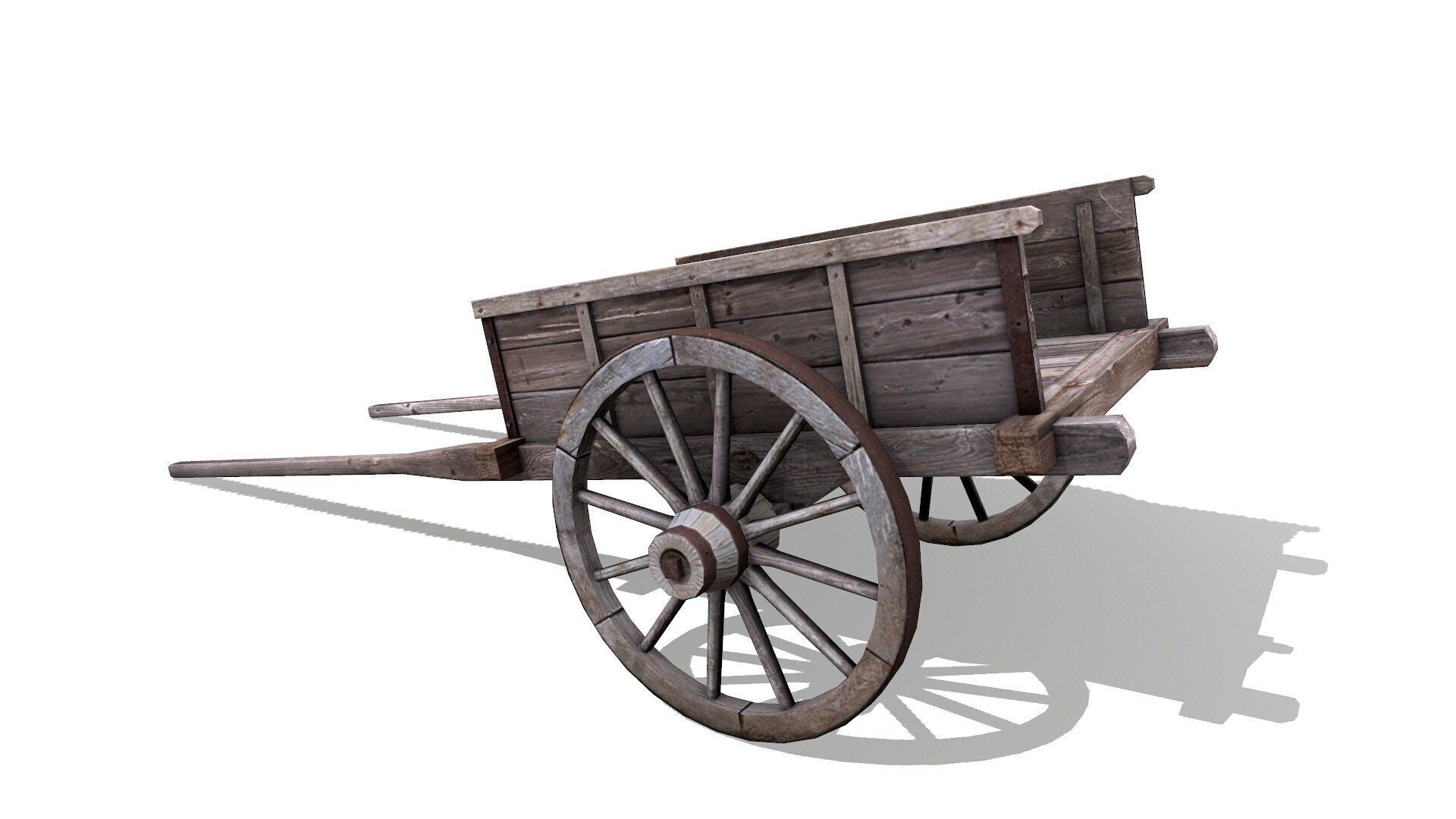 Old Wooden Cart Low-poly Low-poly 3D model_12