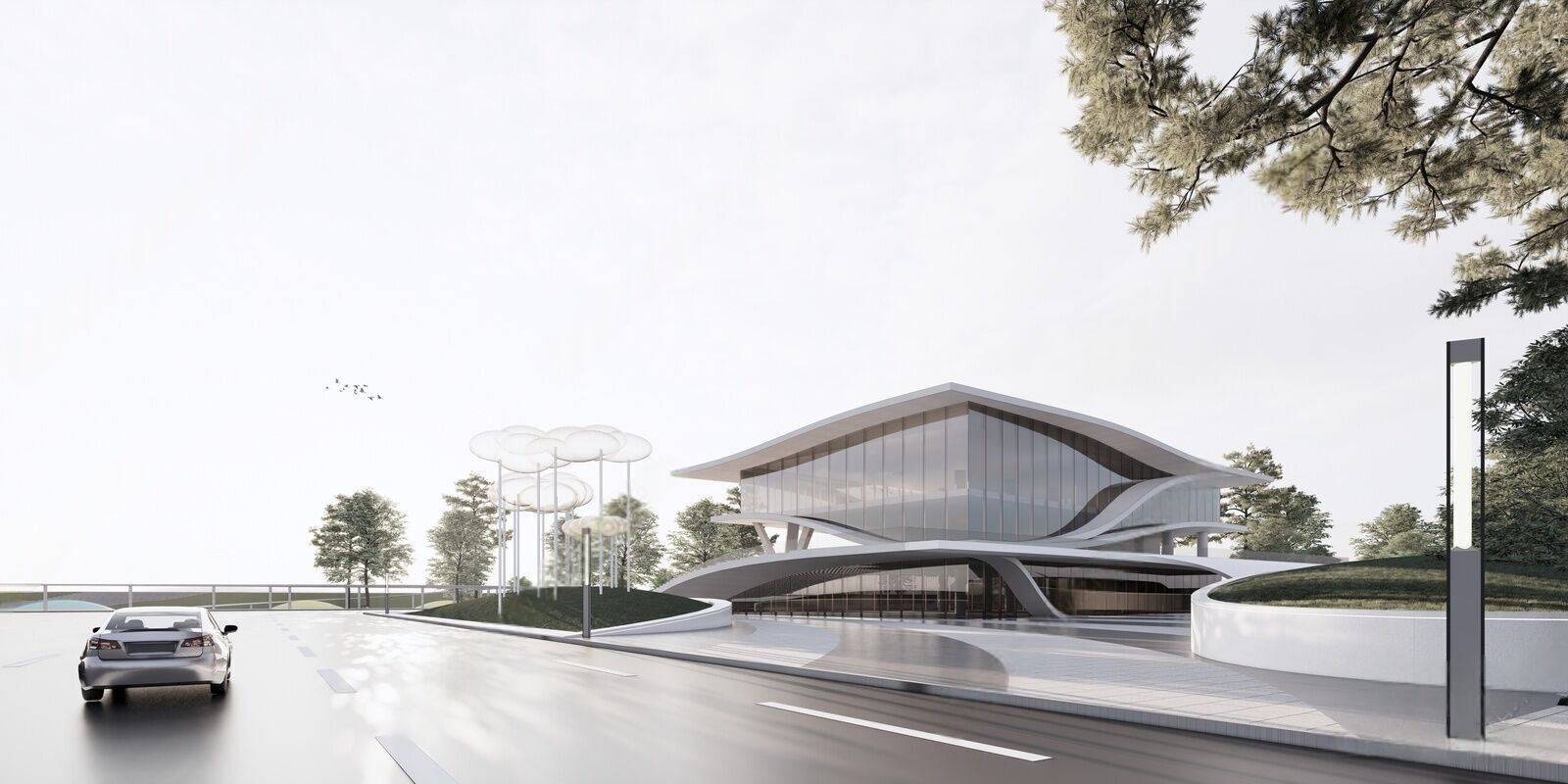 Modern exhibition hall architecture 3D model_2