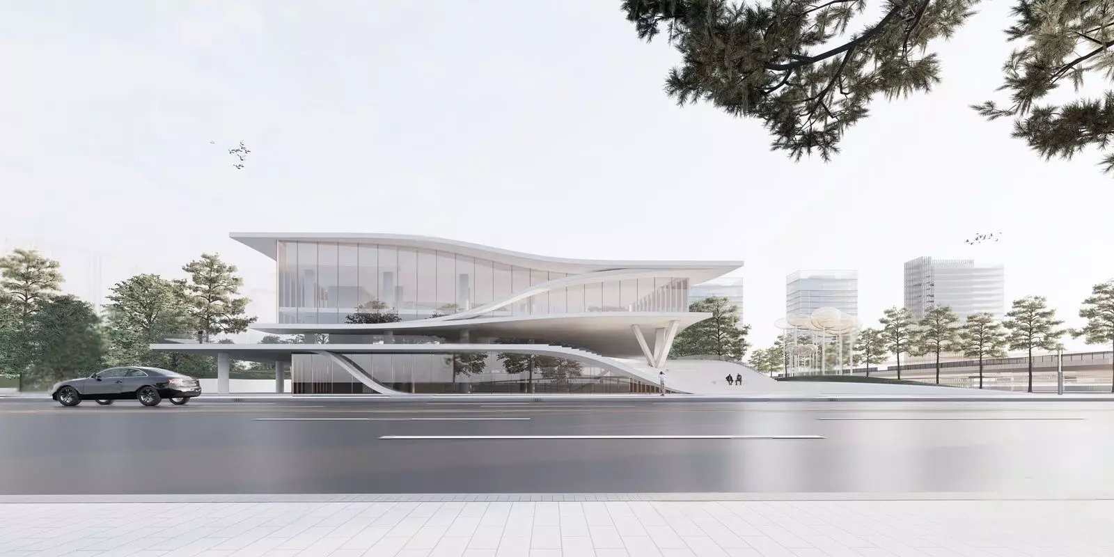 Modern exhibition hall architecture 3D model_0