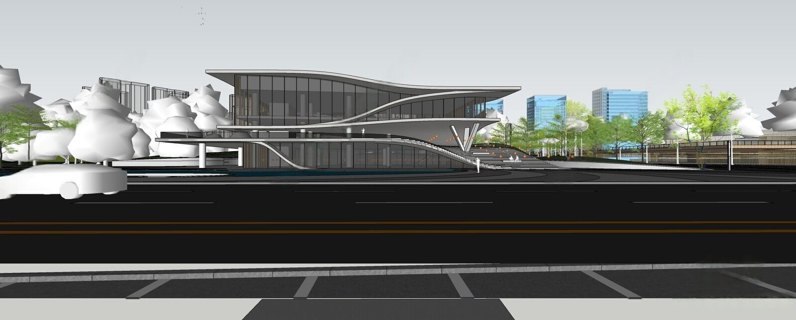 Modern exhibition hall architecture 3D model_1