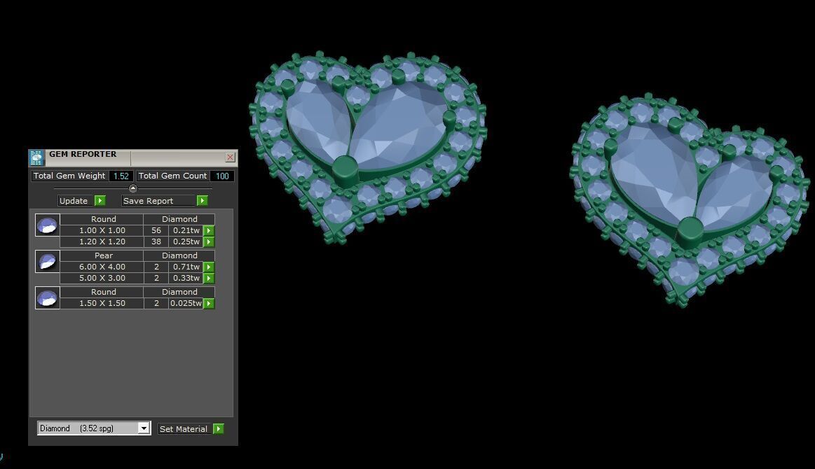 Heart Paved Earring stud With pear cutted diamond 3D print model_18