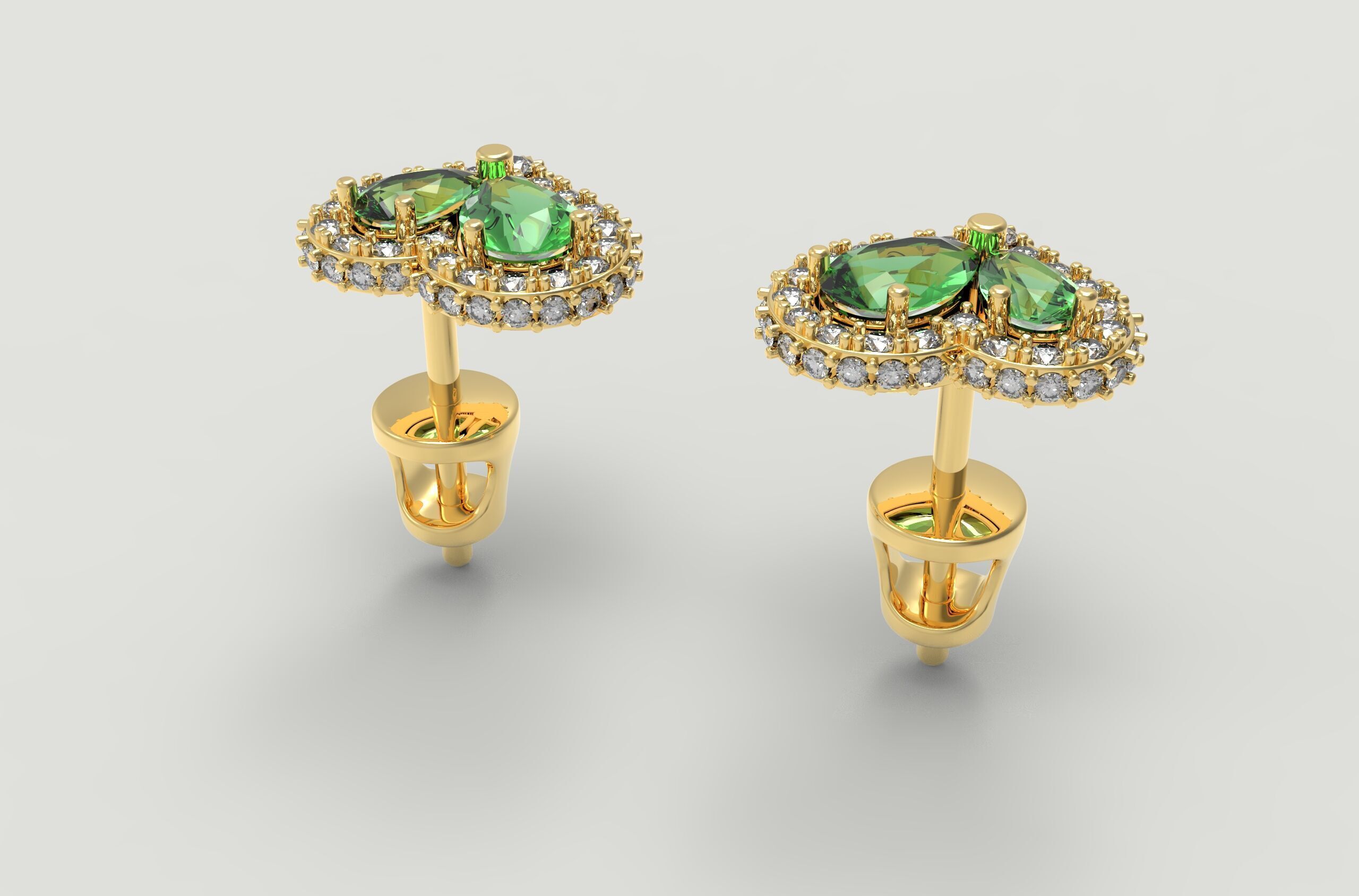 Heart Paved Earring stud With pear cutted diamond 3D print model_7