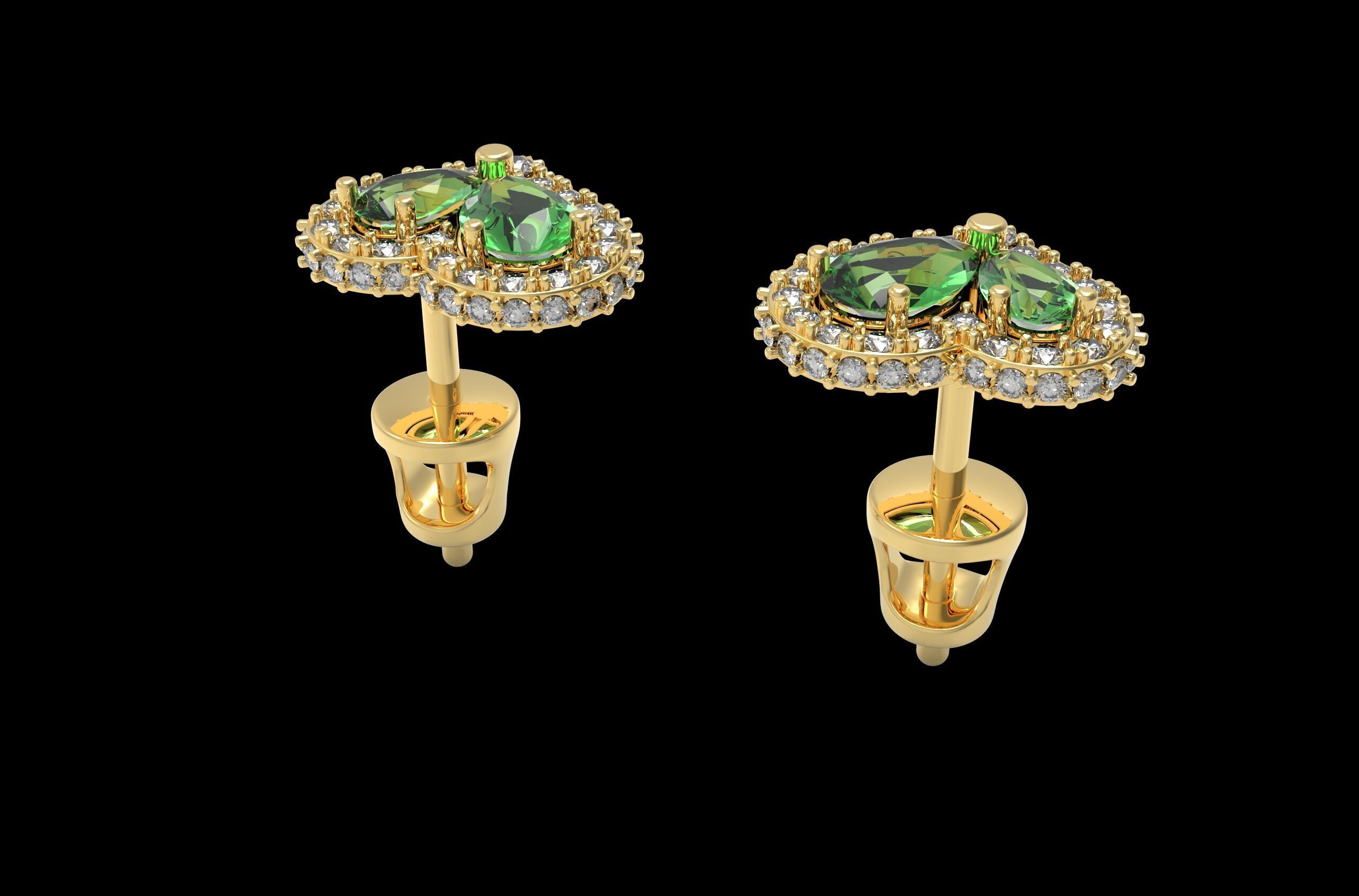 Heart Paved Earring stud With pear cutted diamond 3D print model_3