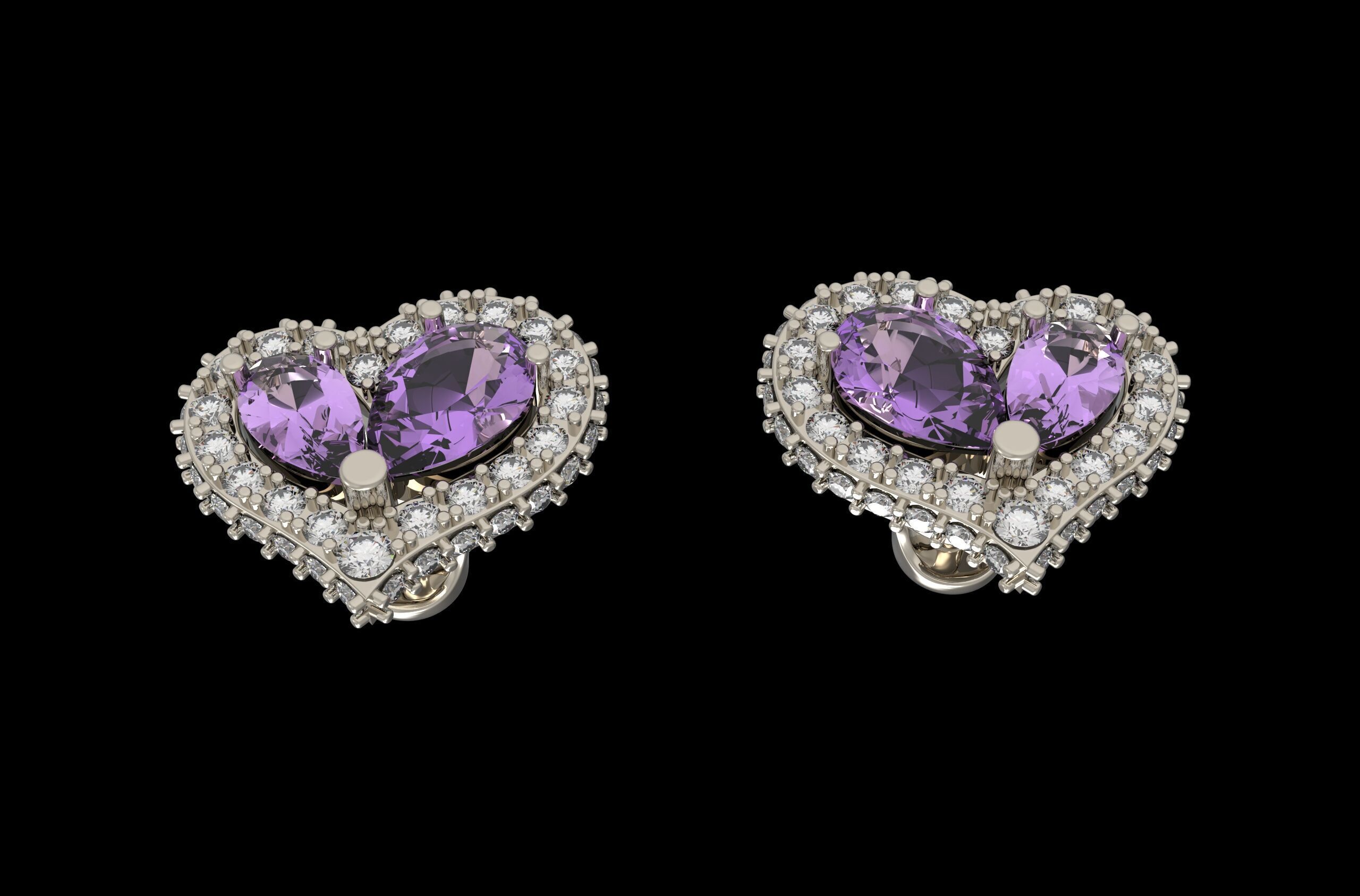 Heart Paved Earring stud With pear cutted diamond 3D print model_2