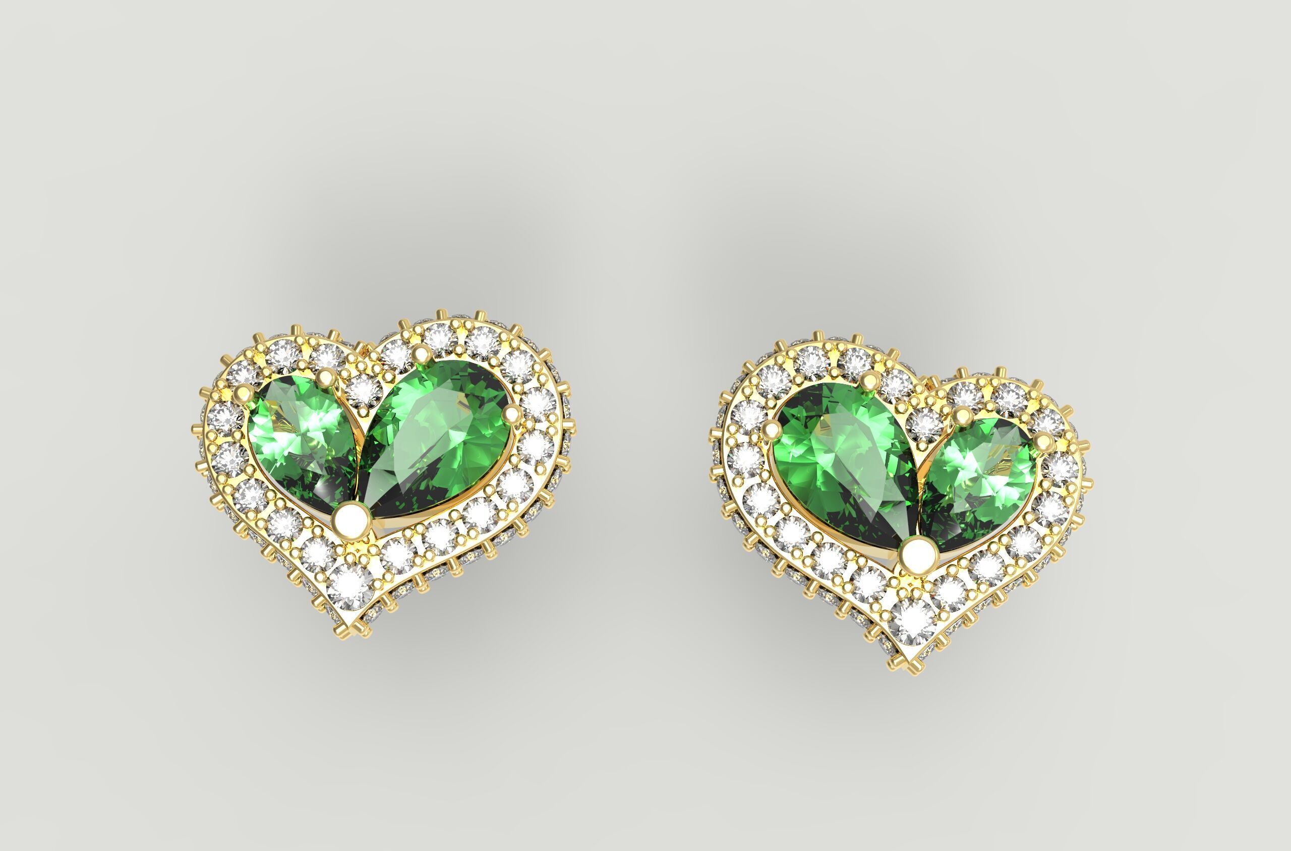 Heart Paved Earring stud With pear cutted diamond 3D print model_1