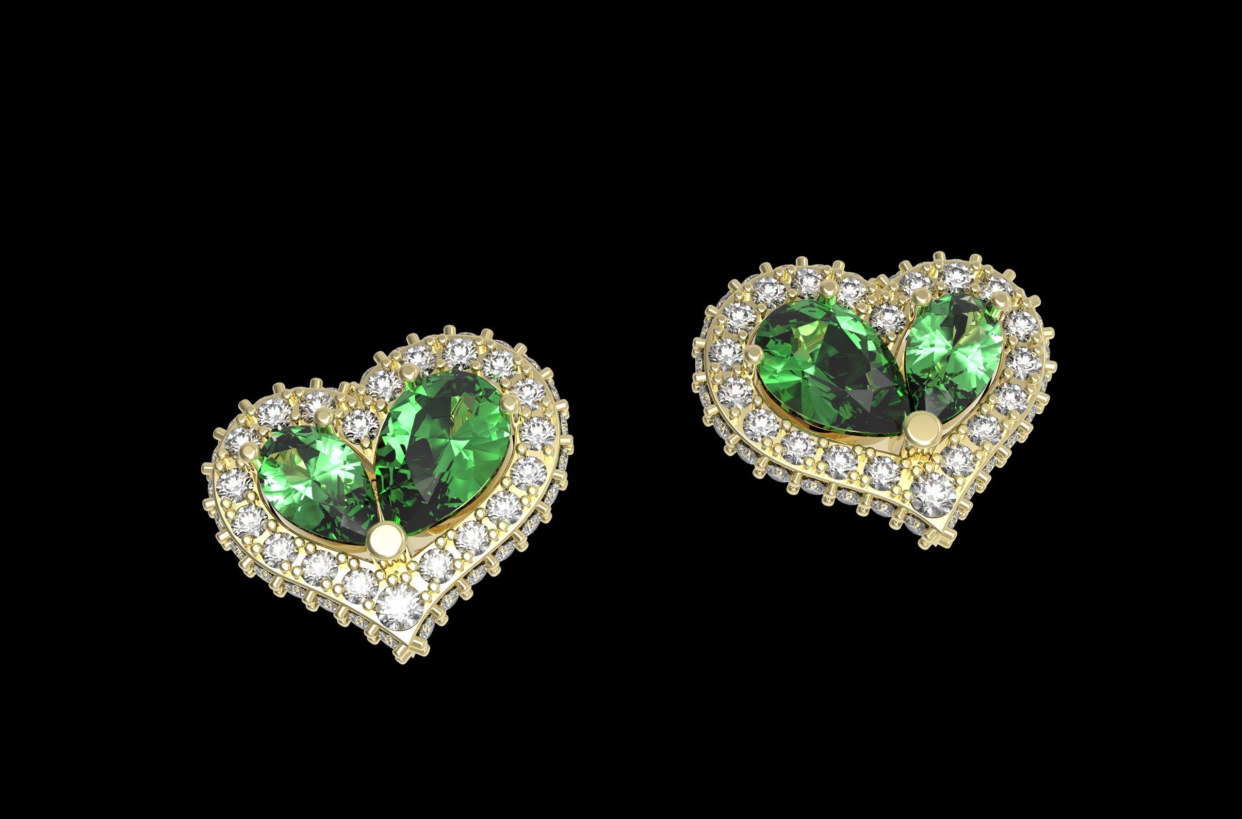 Heart Paved Earring stud With pear cutted diamond 3D print model_10