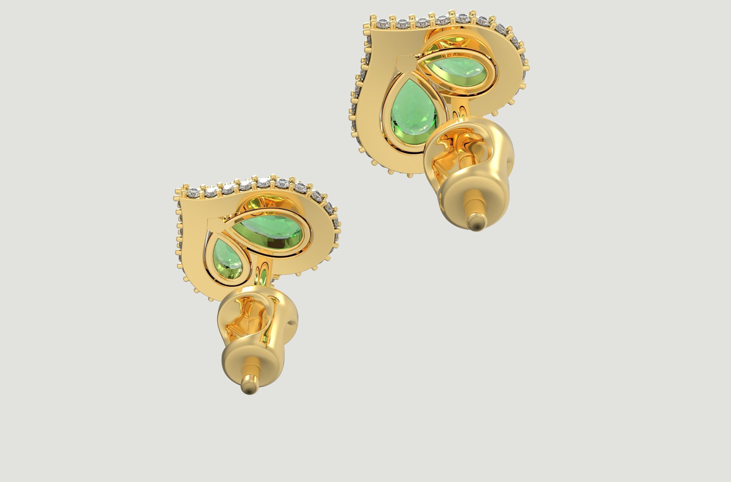 Heart Paved Earring stud With pear cutted diamond 3D print model_5