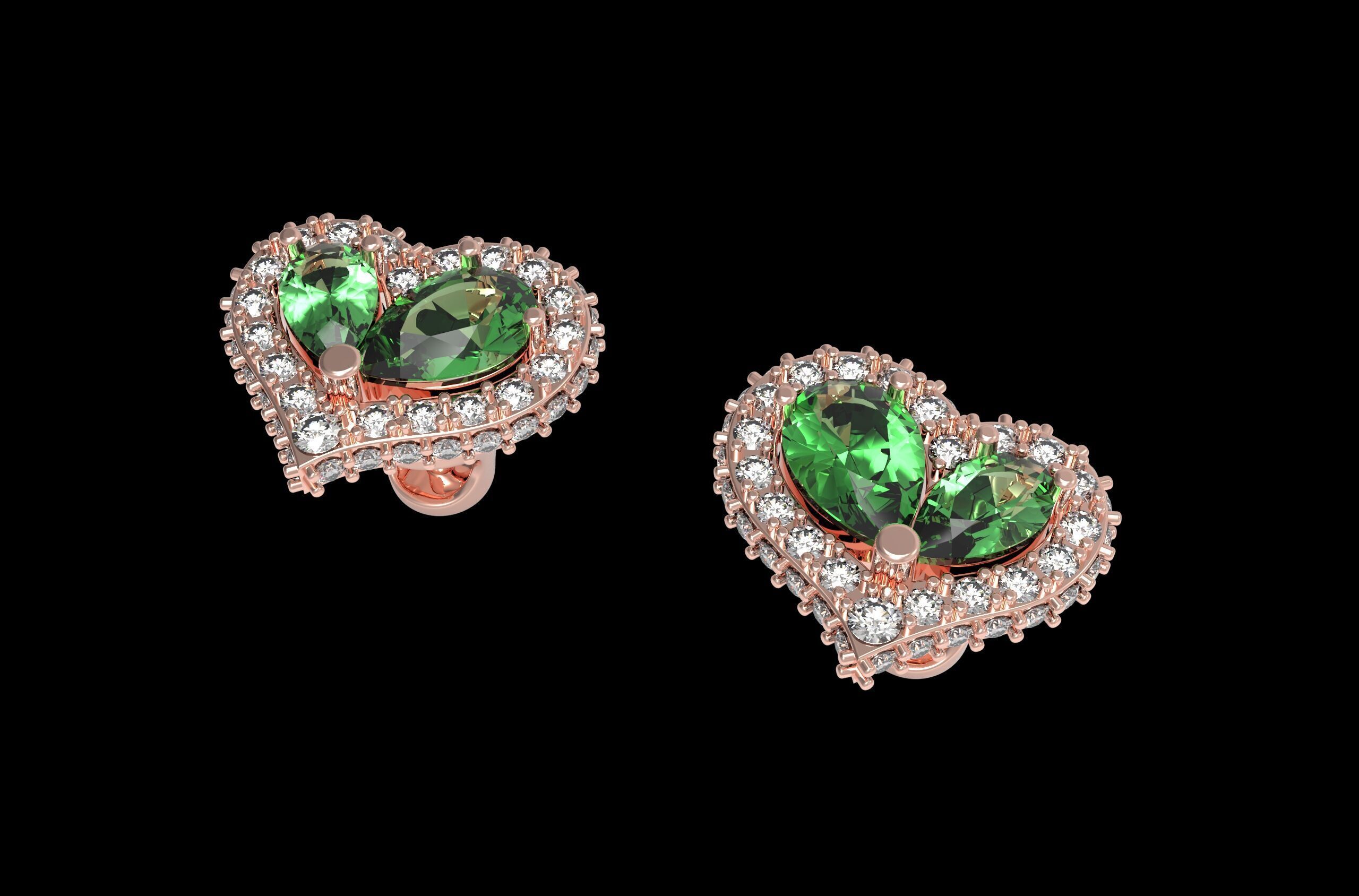 Heart Paved Earring stud With pear cutted diamond 3D print model_6