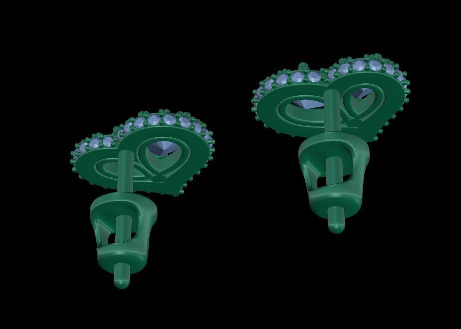 Heart Paved Earring stud With pear cutted diamond 3D print model_13