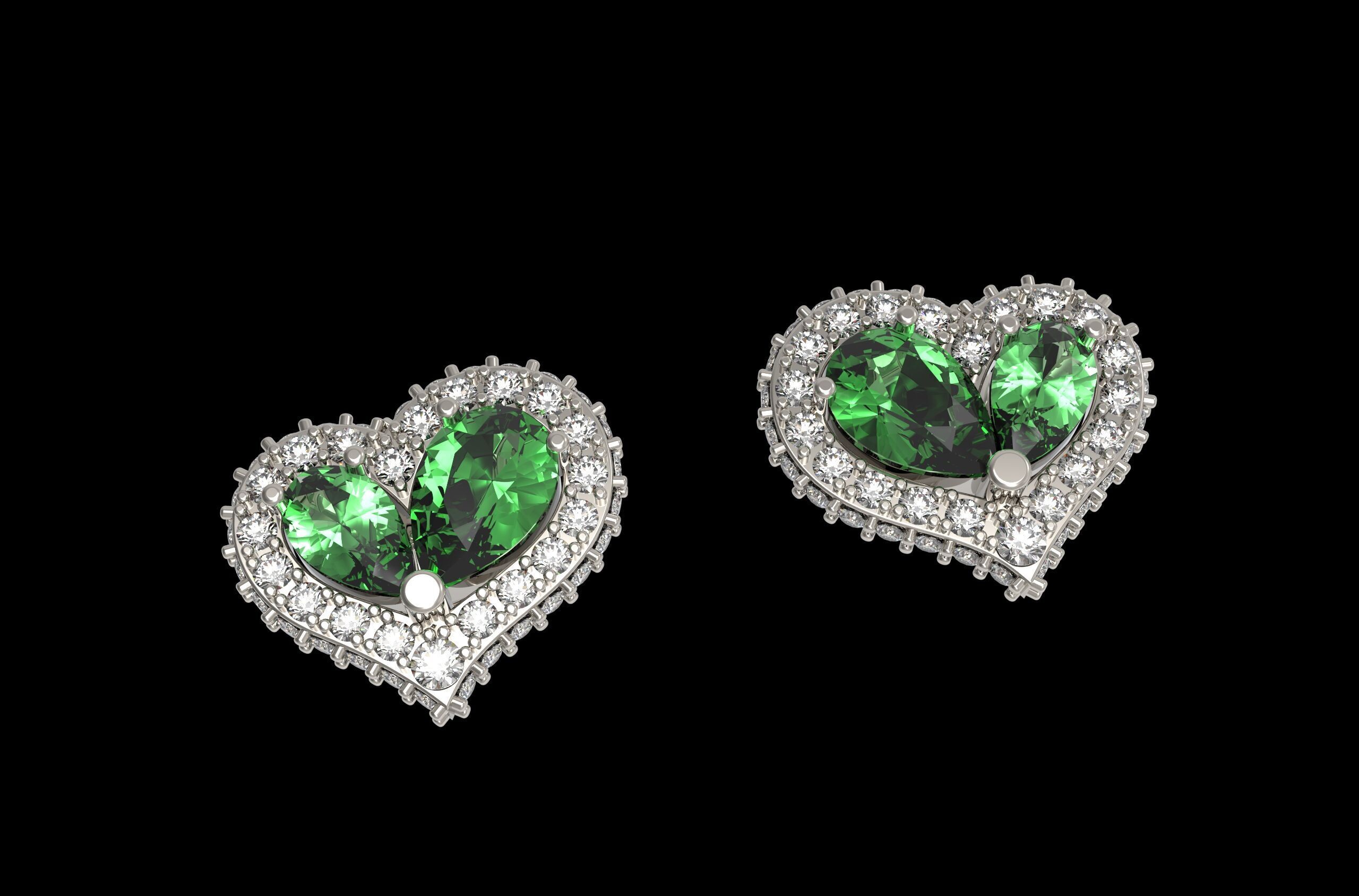 Heart Paved Earring stud With pear cutted diamond 3D print model_4