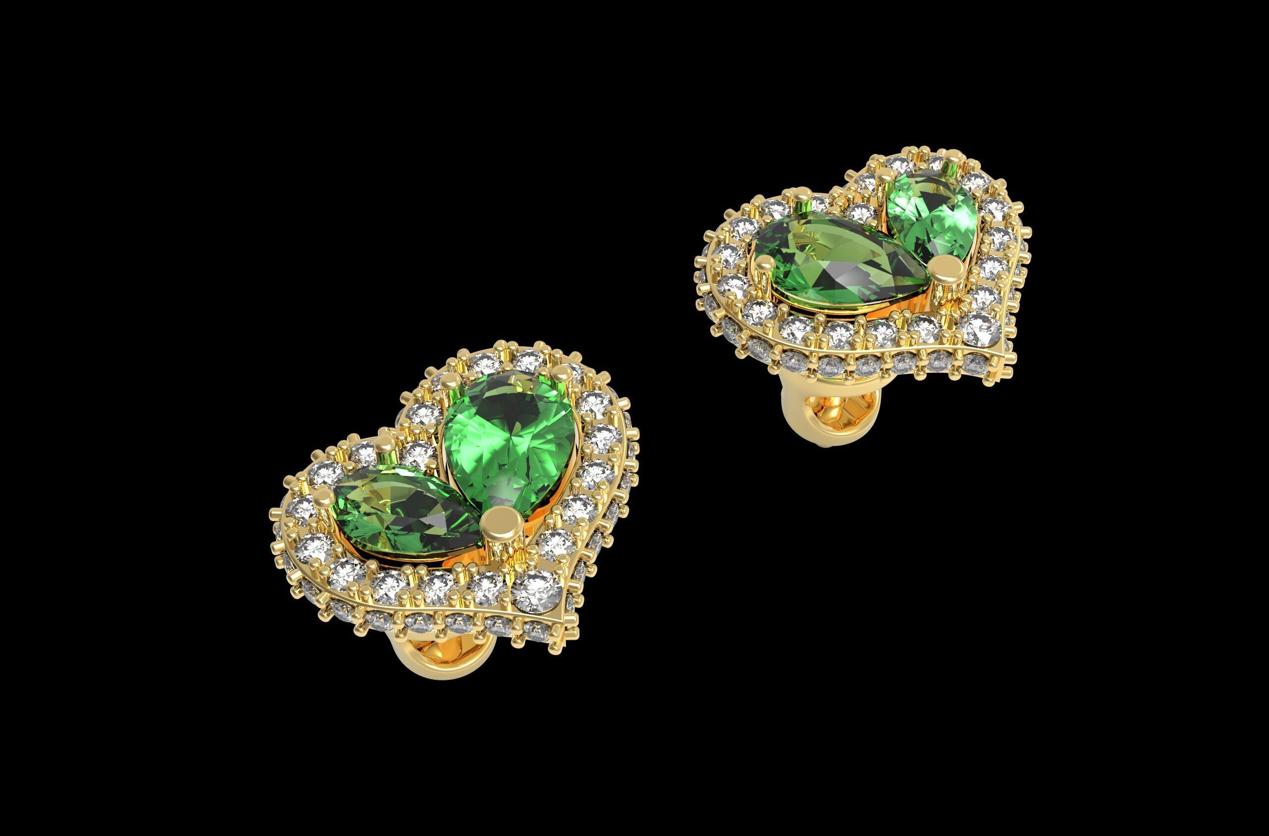 Heart Paved Earring stud With pear cutted diamond 3D print model_8