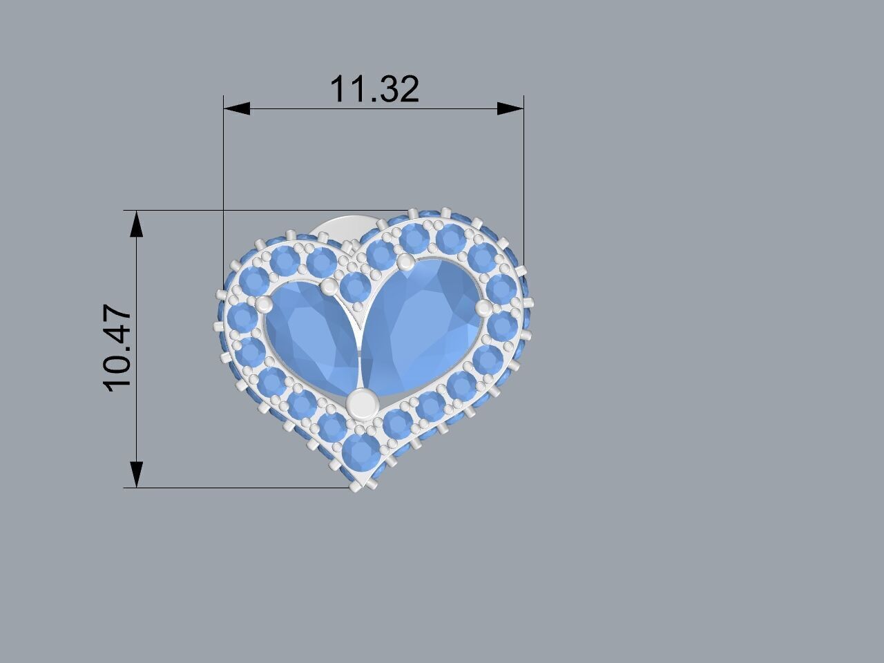 Heart Paved Earring stud With pear cutted diamond 3D print model_11