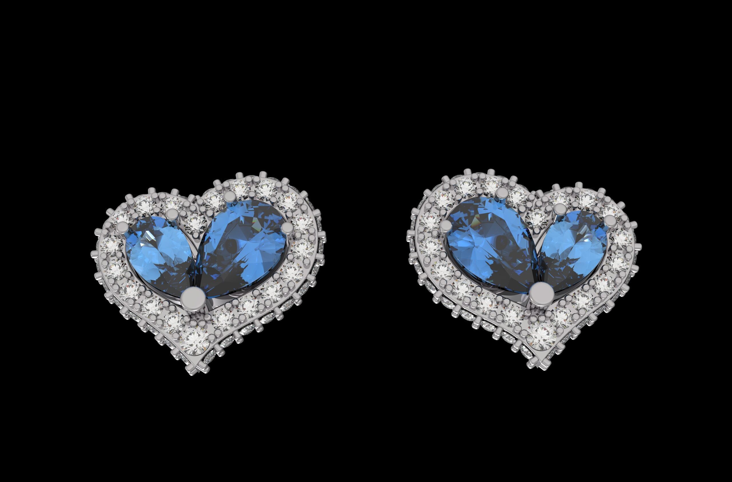 Heart Paved Earring stud With pear cutted diamond 3D print model_9