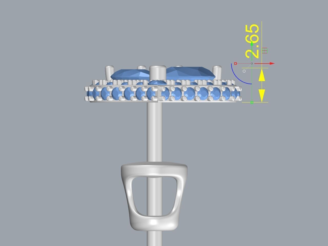 Heart Paved Earring stud With pear cutted diamond 3D print model_12