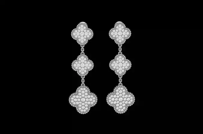 Flower Hardwear Clips Earring with 3 paved motif