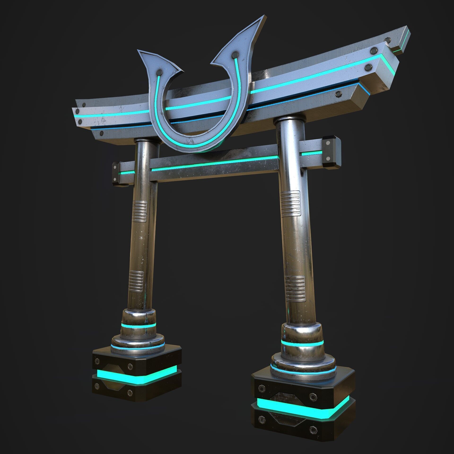 Japanese Tori gate Sci-Fi Low-poly 3D model_7