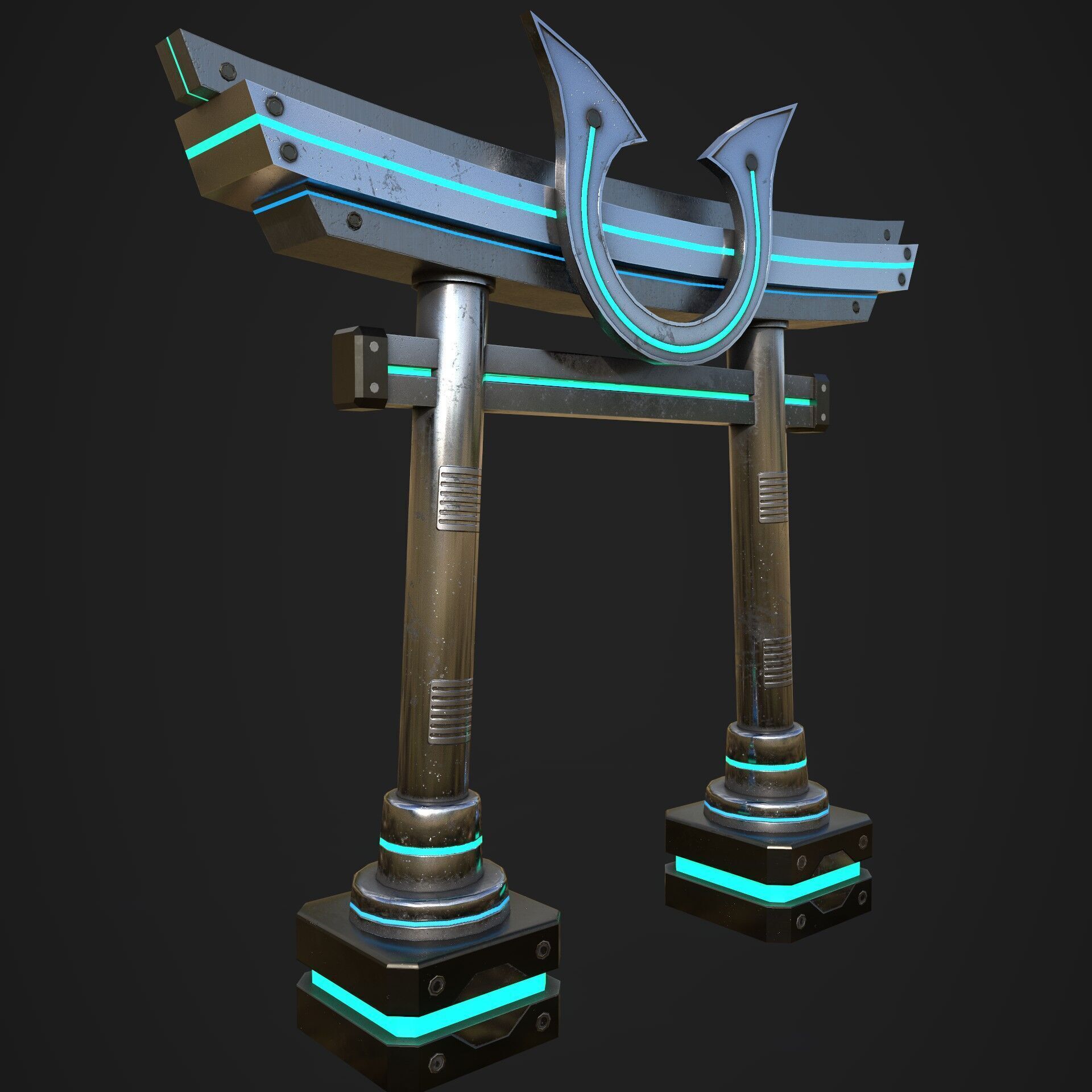 Japanese Tori gate Sci-Fi Low-poly 3D model_3