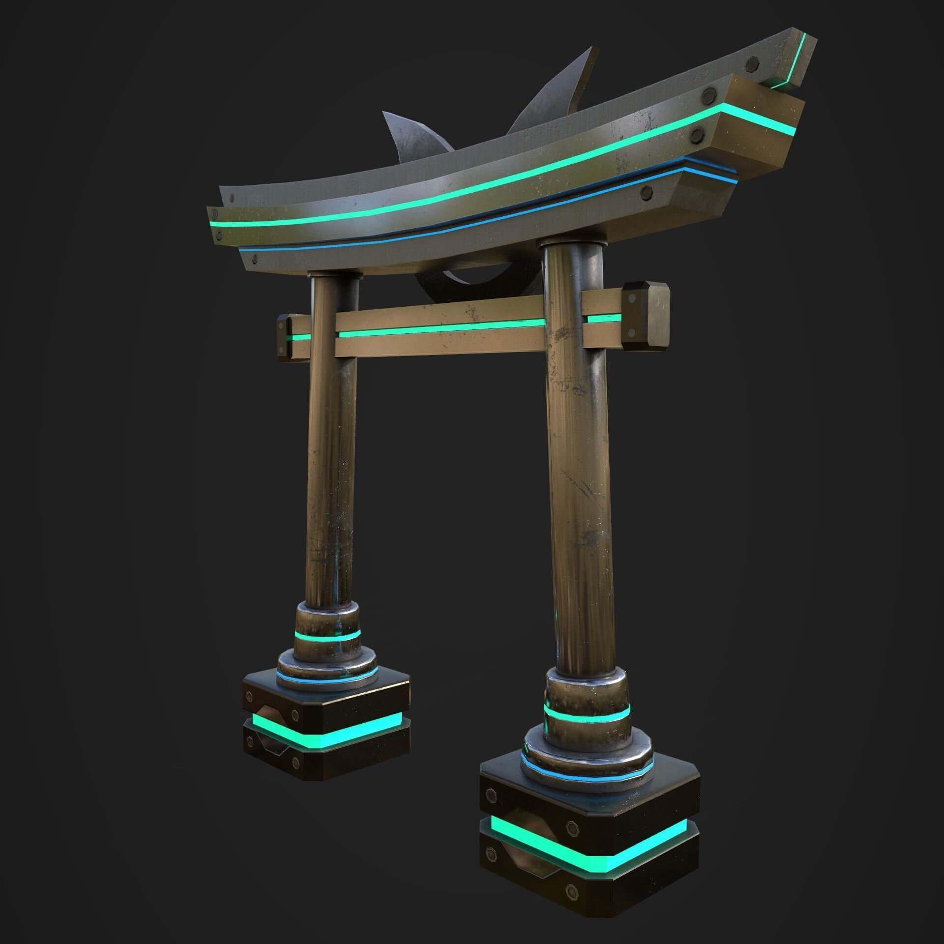 Japanese Tori gate Sci-Fi Low-poly 3D model_5