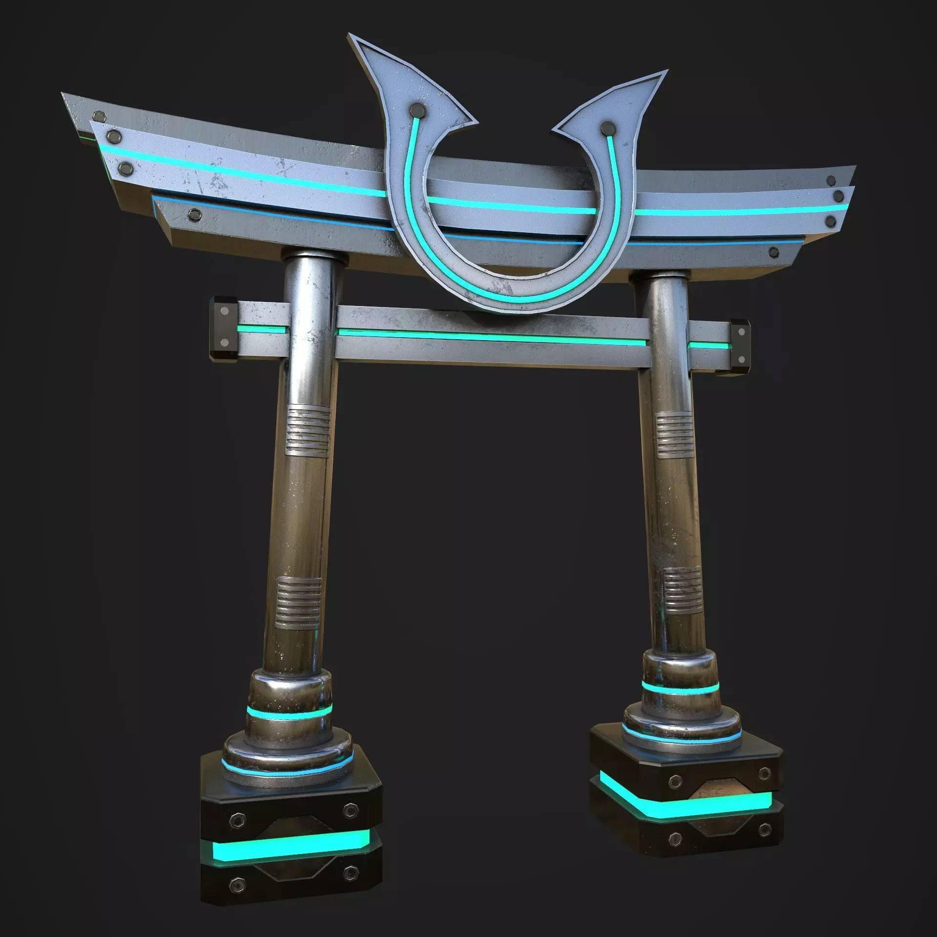 Japanese Tori gate Sci-Fi Low-poly 3D model_0