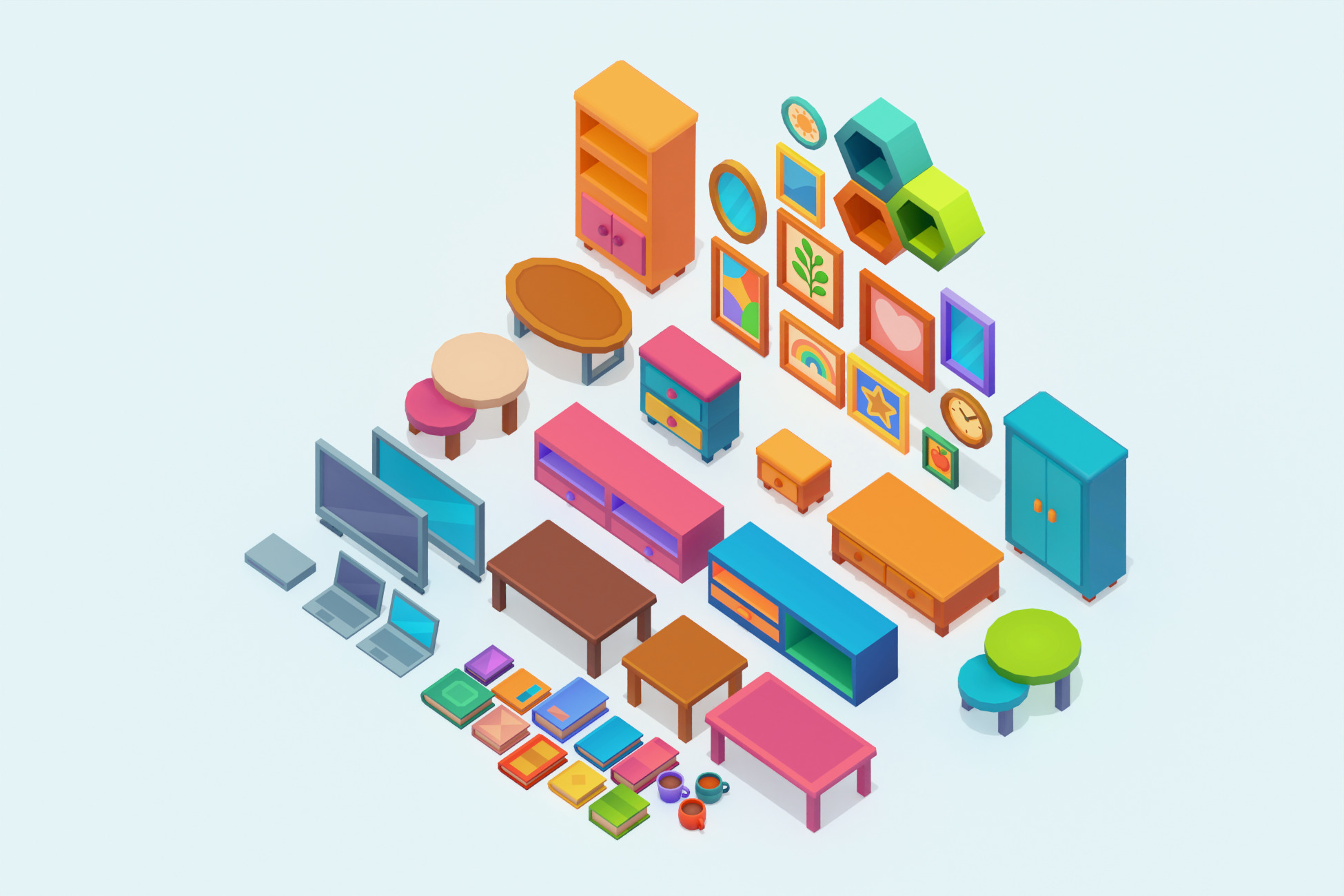 Happy Home - Stylized Living Room Interior Kit - Low Poly 3D Low-poly 3D model_4