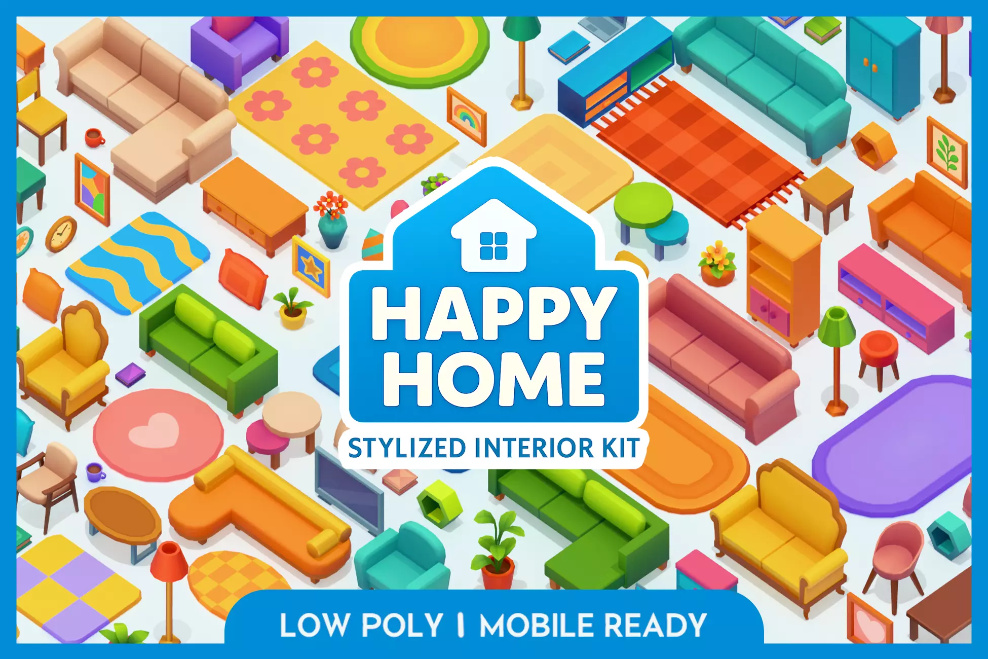 Happy Home - Stylized Living Room Interior Kit - Low Poly 3D Low-poly 3D model_0