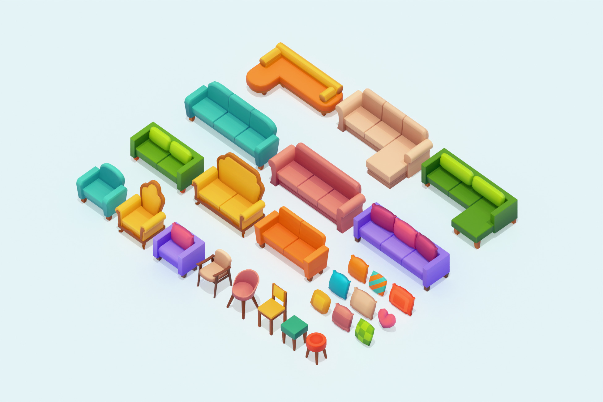 Happy Home - Stylized Living Room Interior Kit - Low Poly 3D Low-poly 3D model_3