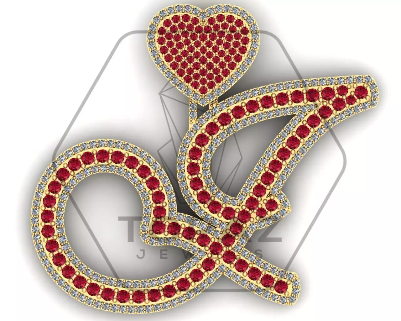 J Initial-Letter Pendant with Heart Bail 3D print model_0