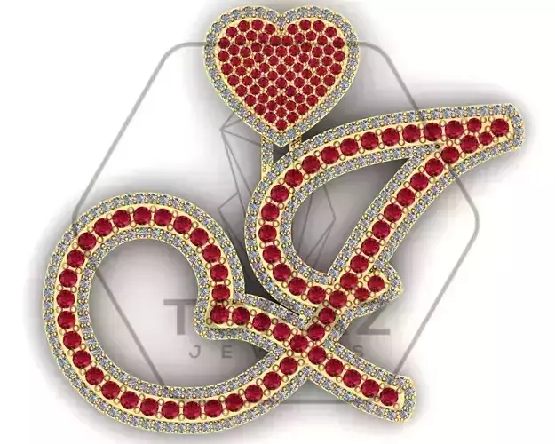 J Initial-Letter Pendant with Heart Bail