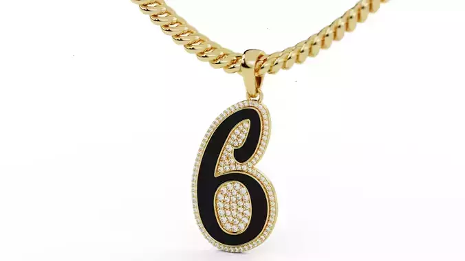 Diamond Number 6 Hip-hop Pendant with Enamel