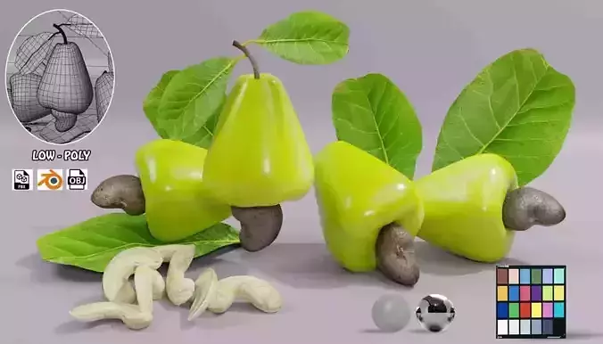 Green Cashew PBR Low-poly 3D model