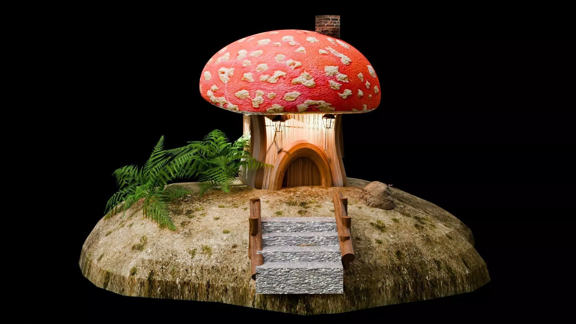 3D Low poly lovely CARTOON Mushroom house 3 Low-poly 3D model_0