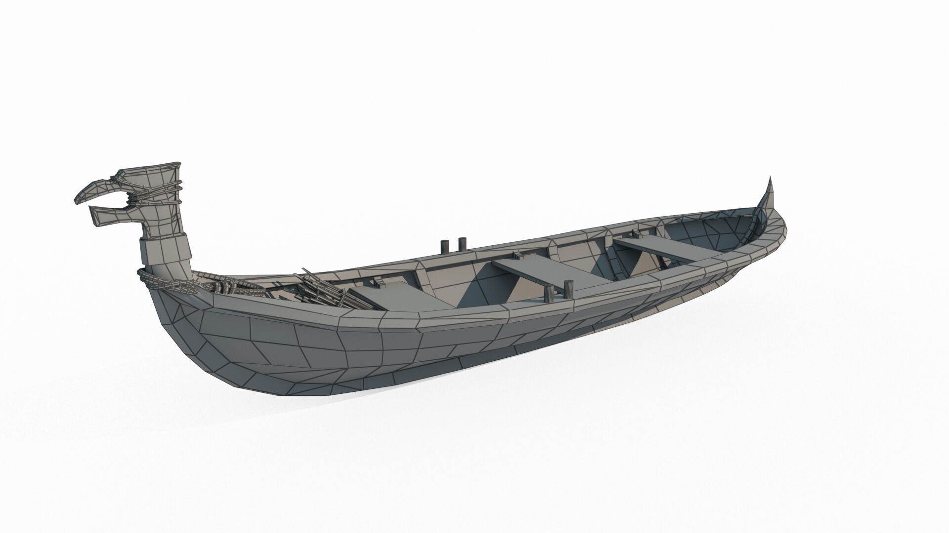 Ancient small wooden boat 3D model_5