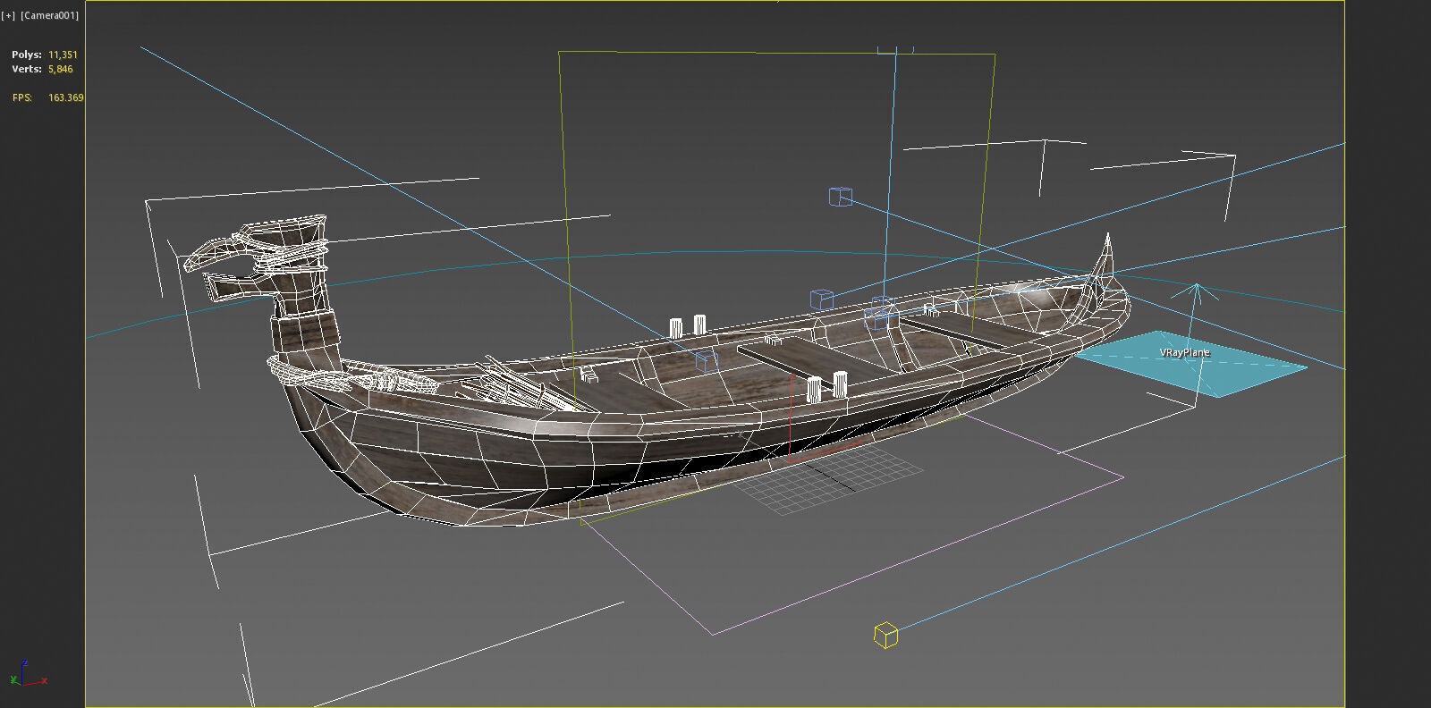 Ancient small wooden boat 3D model_6